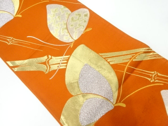 JAPANESE KIMONO / ANTIQUE FUKURO OBI / SILK / WOVEN BUTTERFLY